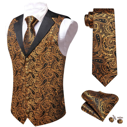 Men's Jacquard Paisley Vest Notched Lapel 3-Piece Set for Weddings & Formal Events – Purple