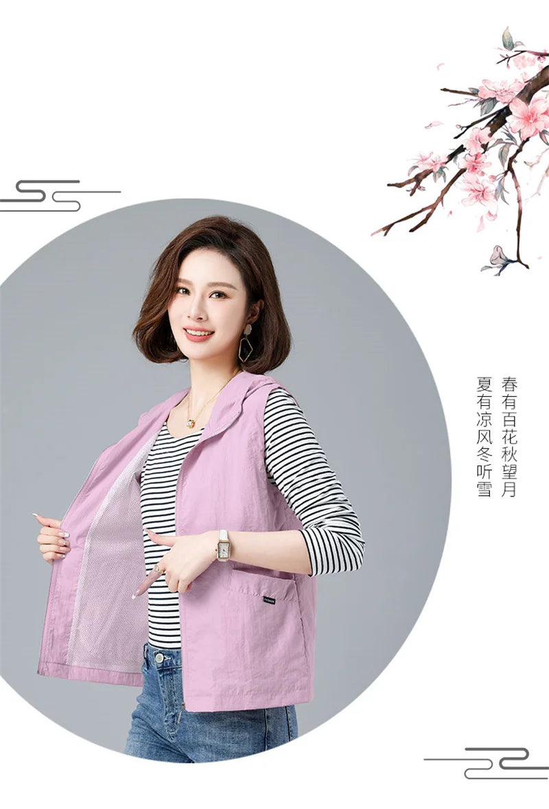 Spring Summer Woman Waistcoat New Casual Liner Sleeveless Jacket Women Zipper Hooded Thin Vest Female Outerwear Chaleco Mujer