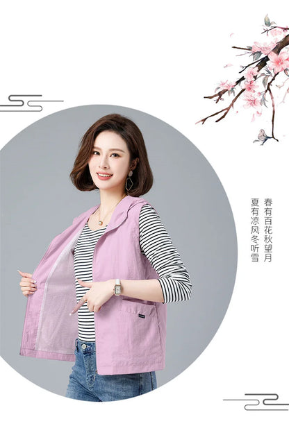 Spring Summer Woman Waistcoat New Casual Liner Sleeveless Jacket Women Zipper Hooded Thin Vest Female Outerwear Chaleco Mujer