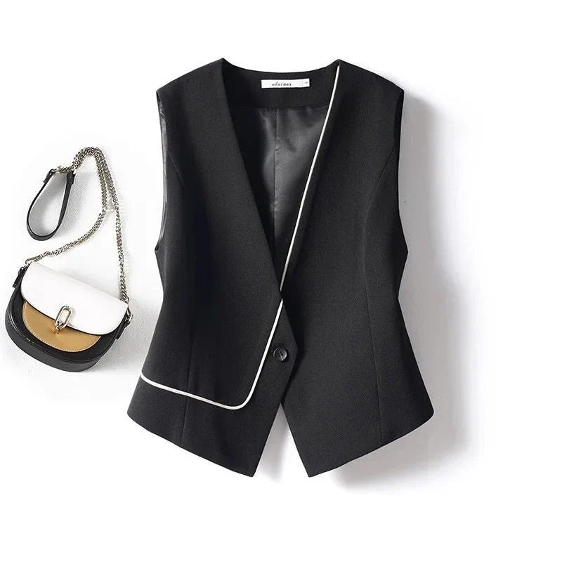 Black Office Suit Vest Jacket Women Clothing 2026 New Korean Sleeveless Jacket Coat Casual Waistcoat Feminine Waistcoat Tops