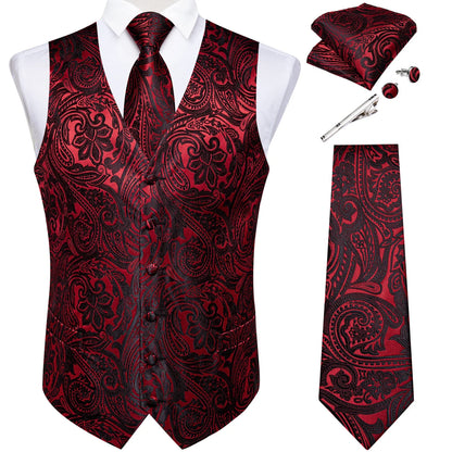 Men's Suit Vest Set with Tie, Handkerchief & Cufflinks for Wedding & Banquet