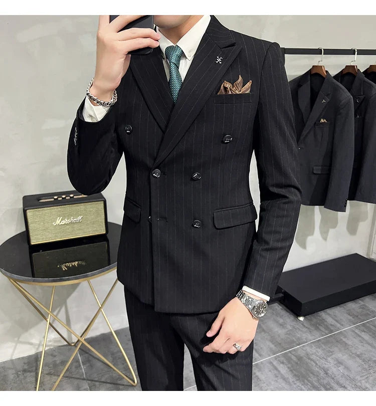 Men's Classic Striped 3-Piece Suit for Wedding, Business & Formal Occasions