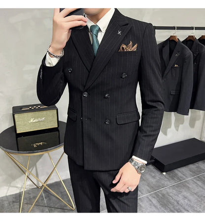 Men's Classic Striped 3-Piece Suit for Wedding, Business & Formal Occasions