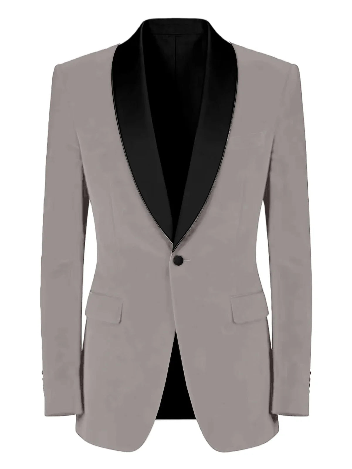 Men's Velvet Tuxedo Blazer Black Trim Shawl Lapel Slim Fit 1-Button Flap Pockets Suit Jacket Formal Wedding Party Sport Coats