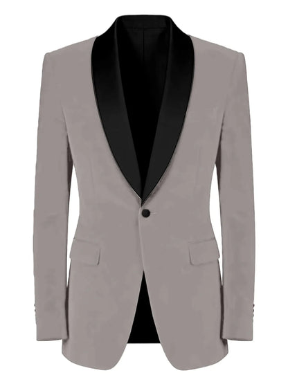 Men's Velvet Tuxedo Blazer Black Trim Shawl Lapel Slim Fit 1-Button Flap Pockets Suit Jacket Formal Wedding Party Sport Coats