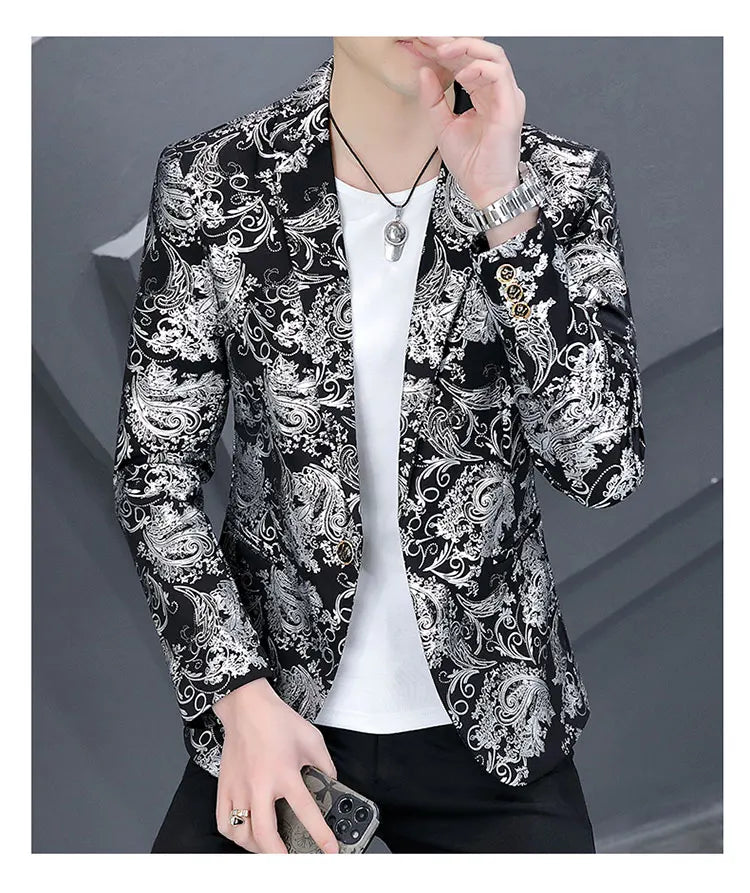 Blazer New Men's Fashion Business Gentleman Gentleman Hot Stamping Print Outdoor Performance Trend Wedding Banquet Casual Blazer