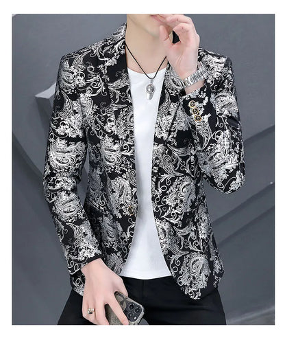 Blazer New Men's Fashion Business Gentleman Gentleman Hot Stamping Print Outdoor Performance Trend Wedding Banquet Casual Blazer
