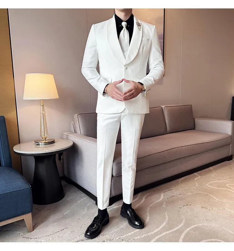 Men's Slim Fit 3-Piece Suit for Weddings, Parties & Formal Occasions – White, Red, Black