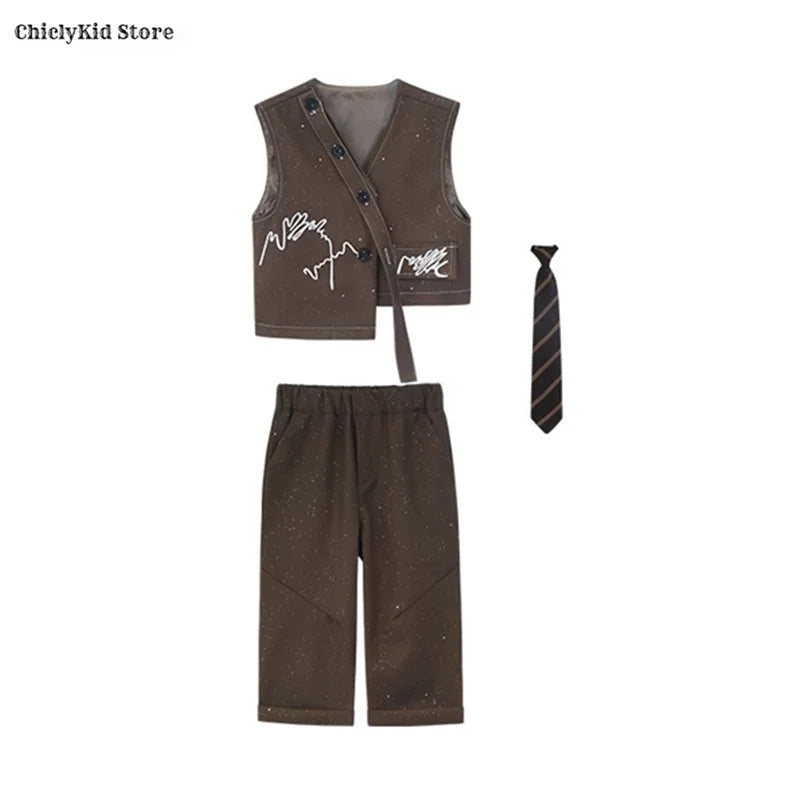 Boys Solid Double Breasted Blazer Jack Vest Pants Children Suit Waistcoat Wedding Clothes Sets Toddler Formal Dress Kids Tuxedos