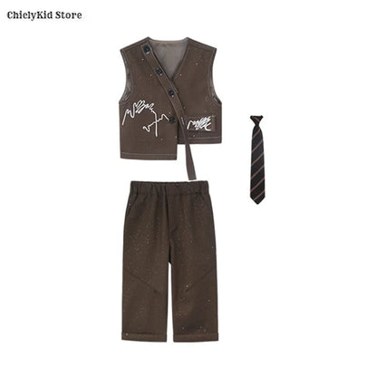 Boys Solid Double Breasted Blazer Jack Vest Pants Children Suit Waistcoat Wedding Clothes Sets Toddler Formal Dress Kids Tuxedos