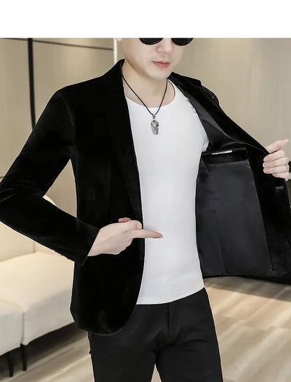 Blazer: An Outdoor Fashion Business Gentleman Wedding Host Slim-fit Casual Korean-style Youthful Men's Golden Velvet Blazer