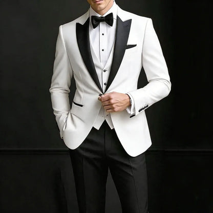 Men Suit 3 Pieces Beige Single Button Bright Lapel For Wedding Banquet Birthday Business Work Tuxedo Jacket Vest Black Pants