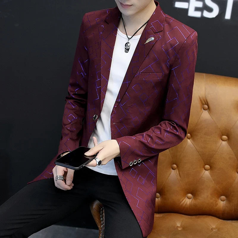 Blazer Fashionable Outdoor Travel Youthful Wedding Versatile Host Gentleman Slim-fit Casual Mid-length Stripes Men's Blazer