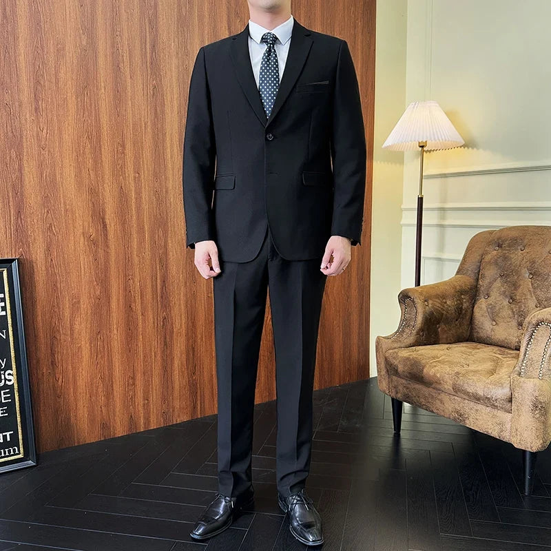 Men's 2-Piece Suit Blazer and Pants Solid Color Smart Casual Business Wedding