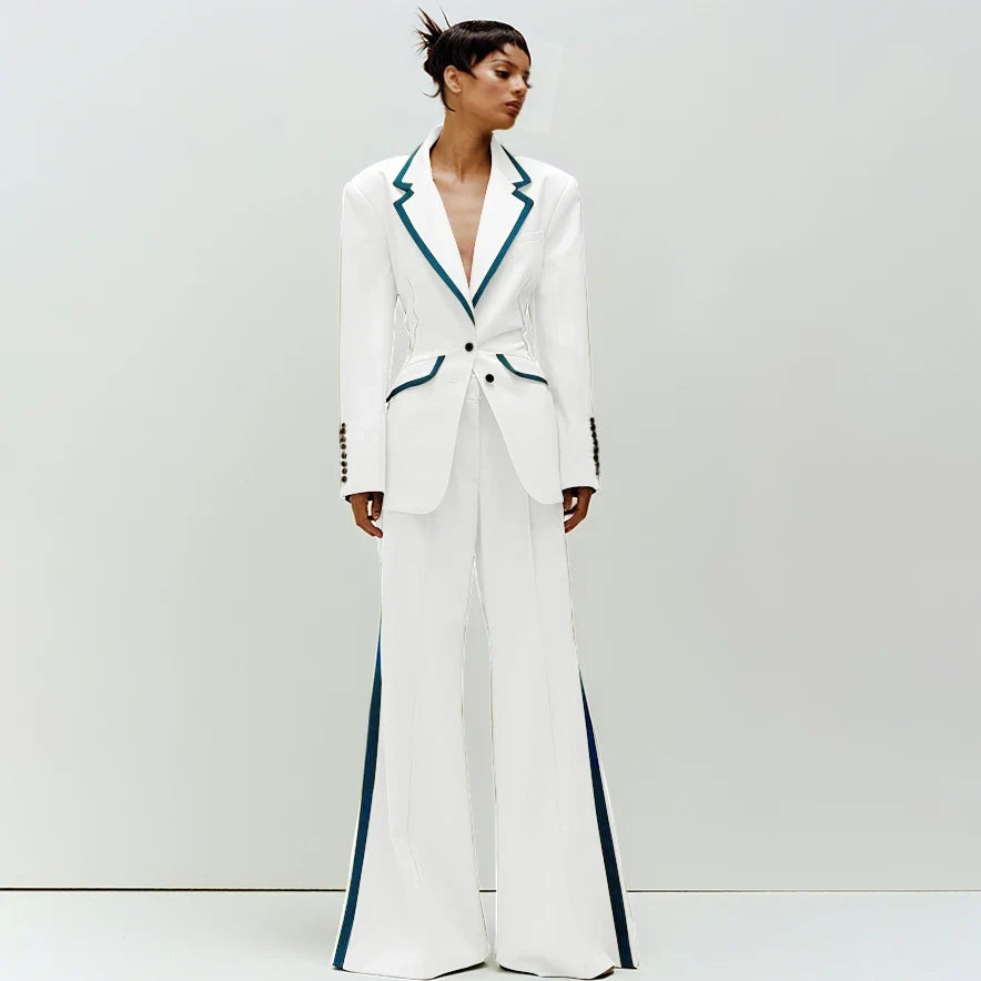 Women's Suit Slim Fit Two Piece(Blazer+Flare Trousers) Pants Set Professional Business Workwear Daily Outfit Suits for Ladies