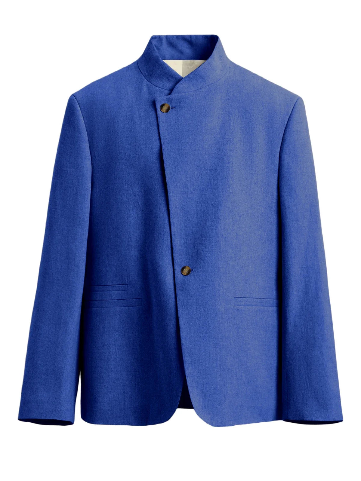  Mandarin Collar Men‘s Blazer Linen Blend Chinese Stand Collar Men Jacket Asymmetric Button Breathable Men Coat Wedding Party