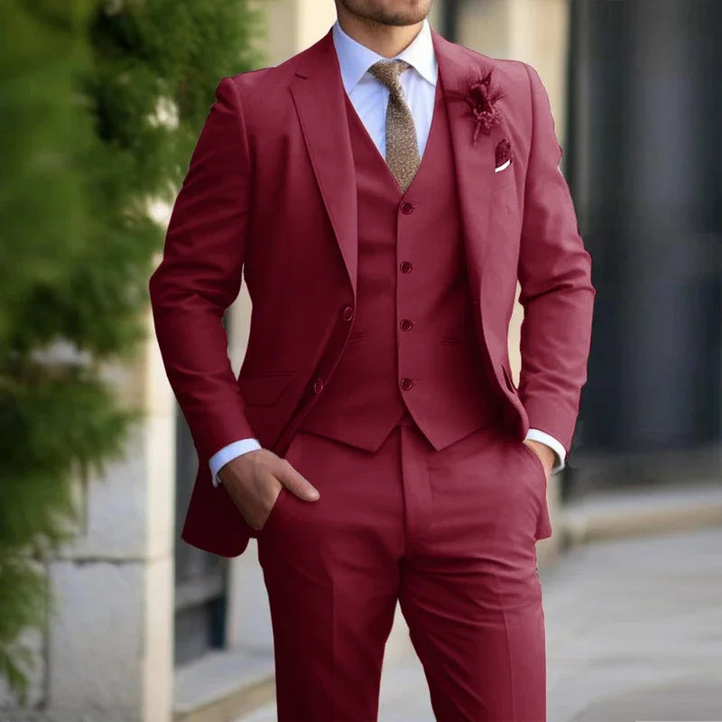 Beige Suit Men Business Tuxedos Formal 3 Piece Set Jacket Vest Pants Single Breasted Groom Groomsman Prom Wedding Party 2025 New