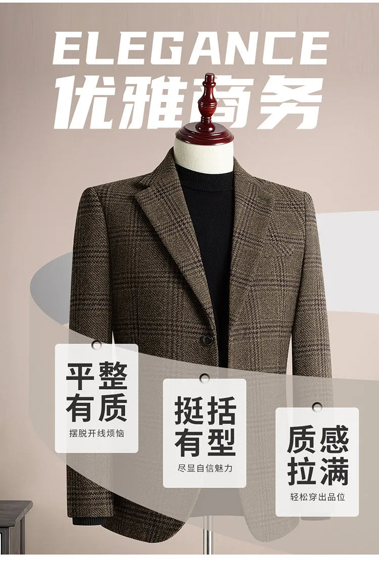 High Quality Retro Fashion 50% Woolen Men's Suit Jacket Autumn Winter Thicken Warm Business Slim Casual Wedding Coats Tailcoat