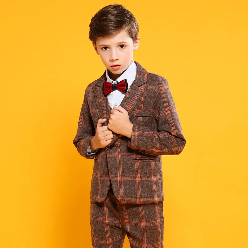 Boys Luxurious 4Pieces/Set Jacket Vest Pants Bowtie  Wedding Suit Kids Formal Birthday Dress Children dance show Party Costume