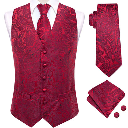 Men's Paisley Waistcoat Set – Single Breasted Vest with Matching Tie for Weddings and Formal Events