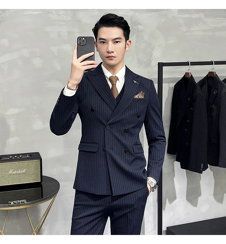 Men's Slim Fit Wedding Suit Set – Blazer, Vest & Pants for Groom & Business Formal