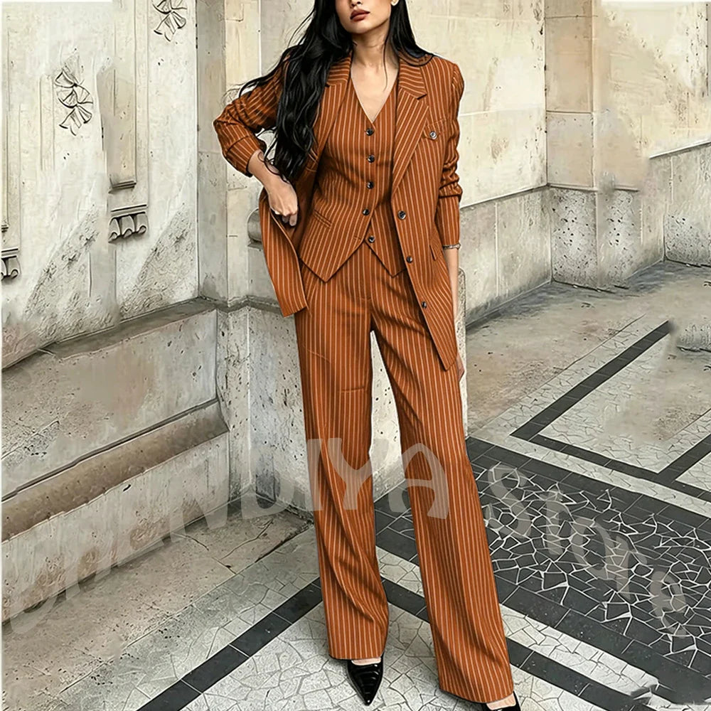 Tailor-Made Striped Suit For Women High Quality Peaked Lapel Single Breasted Three Piece Business Office Lady Formal Outfit