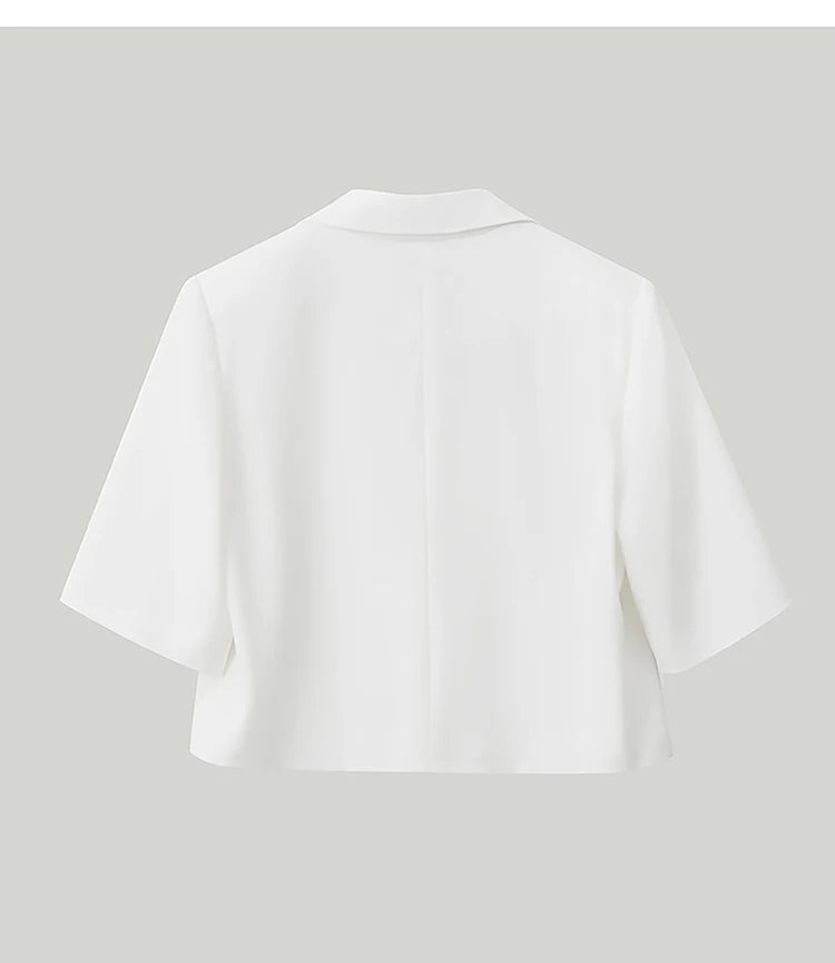 Minimalism Women's Jacket Casual Blazer 2024 Summer Shirts Office Lady Black Business Blazers Short Sleeve Tops 12322062