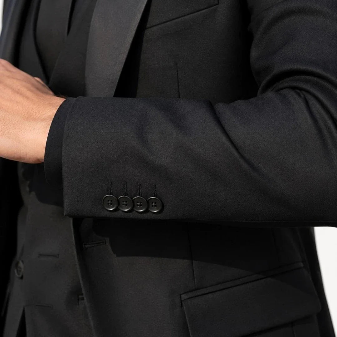 Men Suit Black 3 Piece With Bright Black Lapel Solid For Wedding Groom Birthday Banquet Party Business Work Jacket Vest Pants
