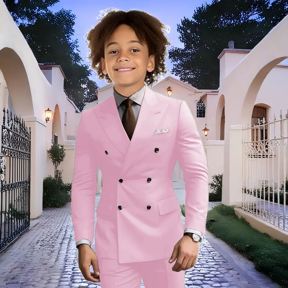 Fashion Light Grey Boy Suit Wedding Tuxedo Double Breasted Formal Child Jacket 2 Piece Blazer Pants costume enfant garçon