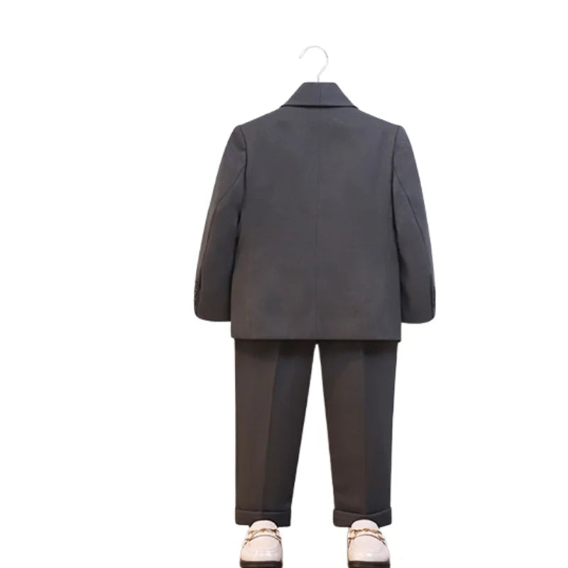 Kids Spring Autumn 5Pieces Balzer Set With Jacket Vest Pants Bowtie Brooch Boys Formal Wedding Birthday Party Suit