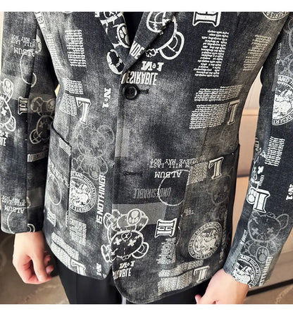 2024 Autumn Winter Jacquard Denim Suit Jacket for Men Fashion Business Casual Blazers Streetwear Social Men Clothing