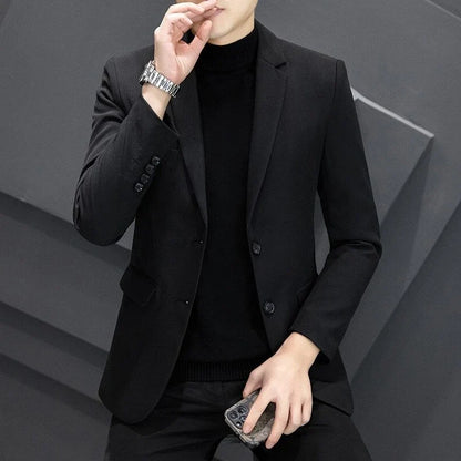 Men's Winter Cotton-Padded Thick Double-Breasted Casual Blazer Korean Style Trendy Solid Color Dark Blue Black Suit Jacket