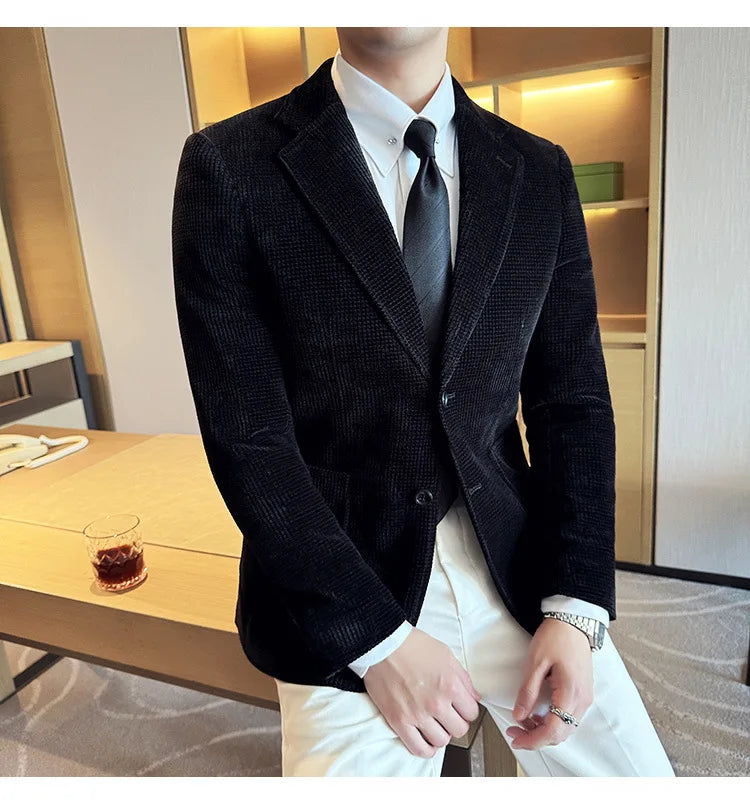 Autumn Winter New Chenille Velvet Suit Jacket Men's Casual Business Fashion Formal Party Coats  Tailcoat Men's Clothing 4XL-M