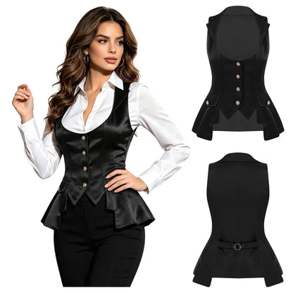 Women Victorian Waistcoat Gothic Costume Medieval Sleeveless Renaissance Satin Vests for Halloween Carnival Punk Clothing