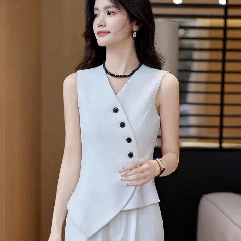 2025 Spring Summer New Women's Blazer High End Casual Vest Waistcoat Female Professional Vest V-neck Sleeveless Short Jacket