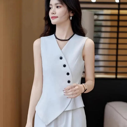 2025 Spring Summer New Women's Blazer High End Casual Vest Waistcoat Female Professional Vest V-neck Sleeveless Short Jacket