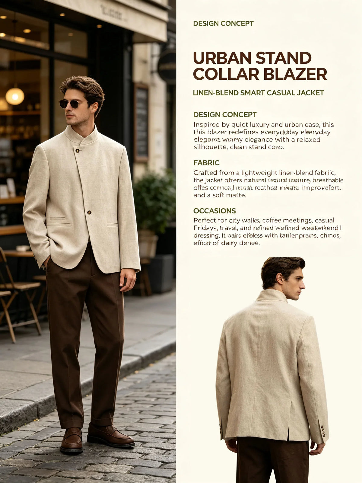  Mandarin Collar Men‘s Blazer Linen Blend Chinese Stand Collar Men Jacket Asymmetric Button Breathable Men Coat Wedding Party