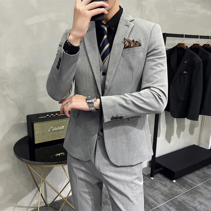2025 Men's Wedding Suit Vest Trousers Set Fashionable Handsome Solid Color Groom's Three-Piece Outfit Available in Sizes M-7XL