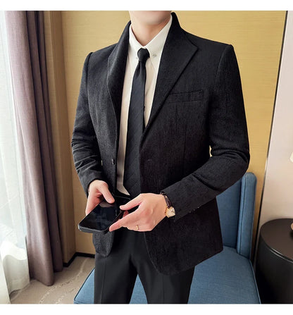 New Chinese Style Stand Collar Fashion Casual Suit Jacket Autumn Winter New Slim Fit Business Formal Social Prom Party Tuxedos
