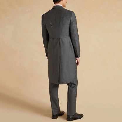 Men Suit Dark Gray 3 Piece Solid With Lapel Tuxedo Set For Wedding Groom Birthday Banquet Party Prom Business Jacket Vest Pants