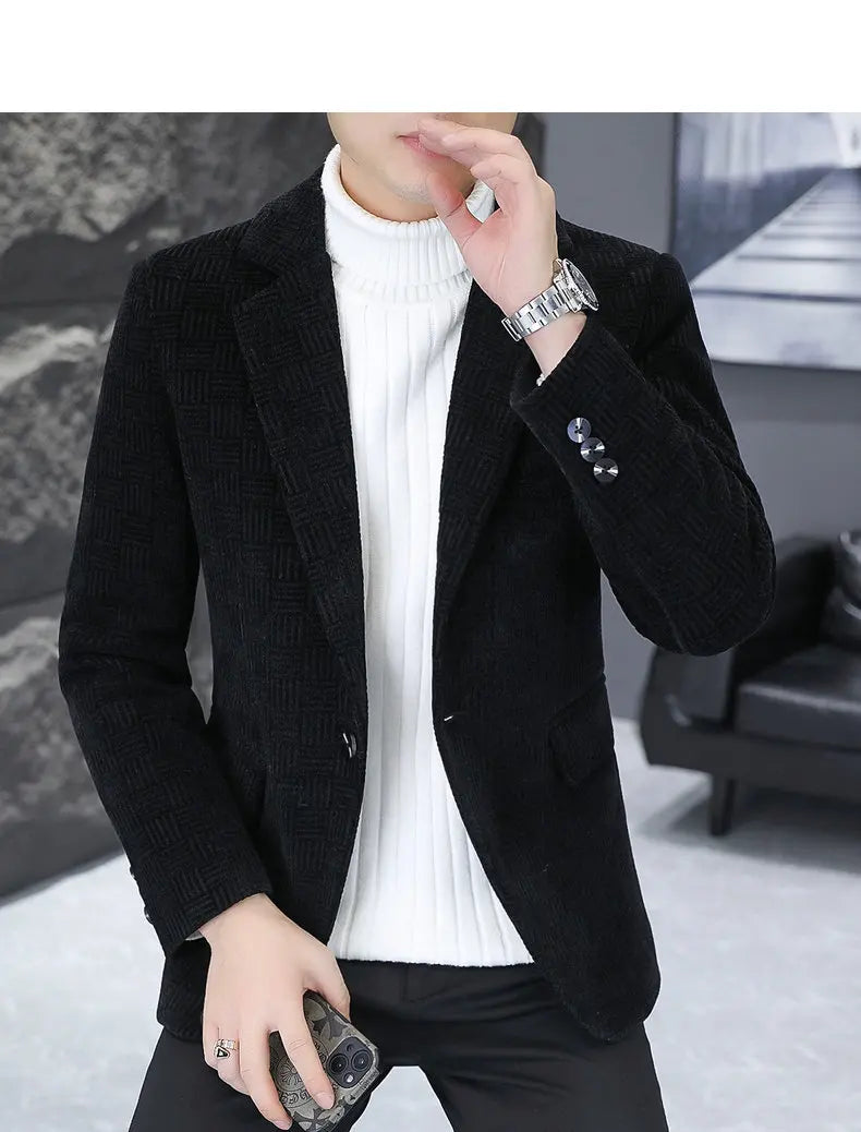 2026 Blazer Autumn and Winter Men's Fashion Outdoor Wedding Trend Slimming Business Casual Korean Version Thickened Warm Blazer