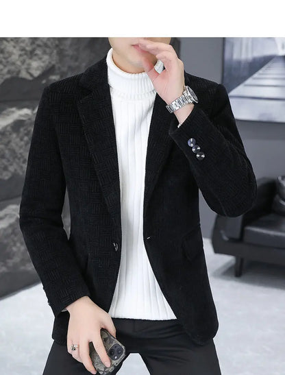 2026 Blazer Autumn and Winter Men's Fashion Outdoor Wedding Trend Slimming Business Casual Korean Version Thickened Warm Blazer