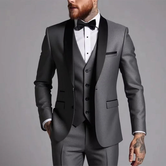 Men's 3-Piece Formal Suit Set – Slim Fit Wedding & Banquet Business Suit for Men