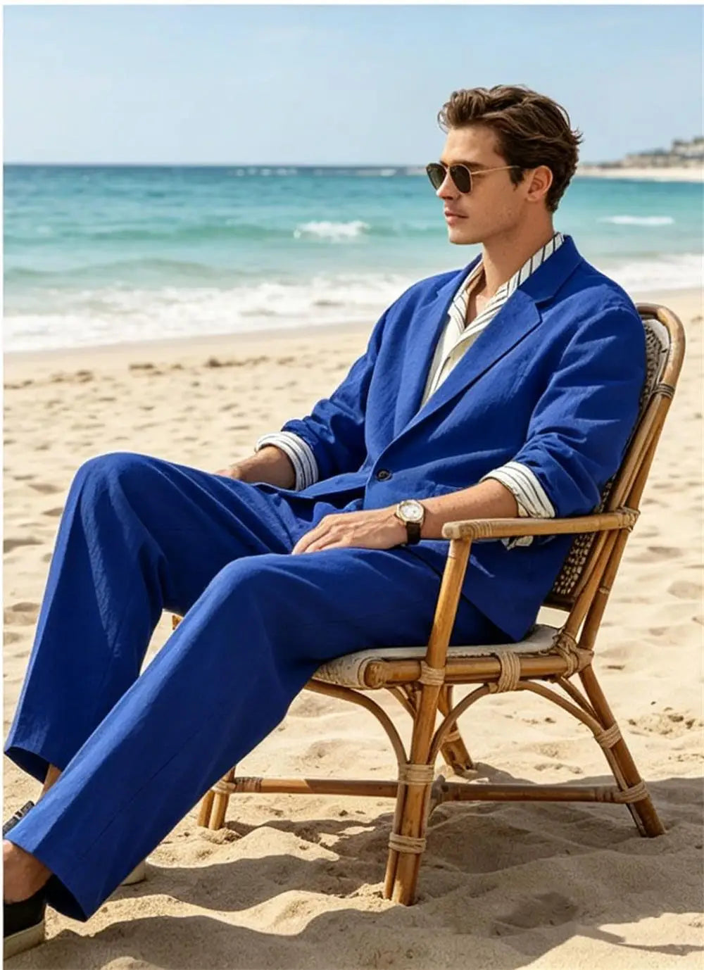 Men's Linen Blazer Suit Set Lightweight Breathable Casual Jacket Business Vacation Party Wedding Spring Summer Autumn Daily Wear