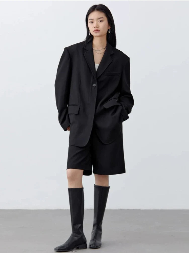 Fashion Women Woolen Blazers Solid Loose Casual Single-breasted Twill Suit Coat Office Ladies Jacket Spring Summer 2026