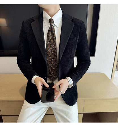2025 Autumn Winter Velvet Suit Jacket Men Casual Business Blazers Wedding Groom Social Banquet Party Formal Blazer Men Clothing