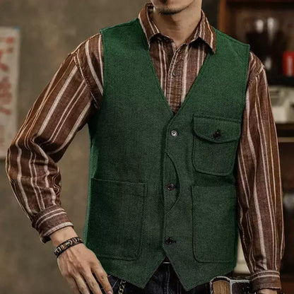 Men's Herringbone Suit Vest – Single Button Waistcoat for Wedding & Business
