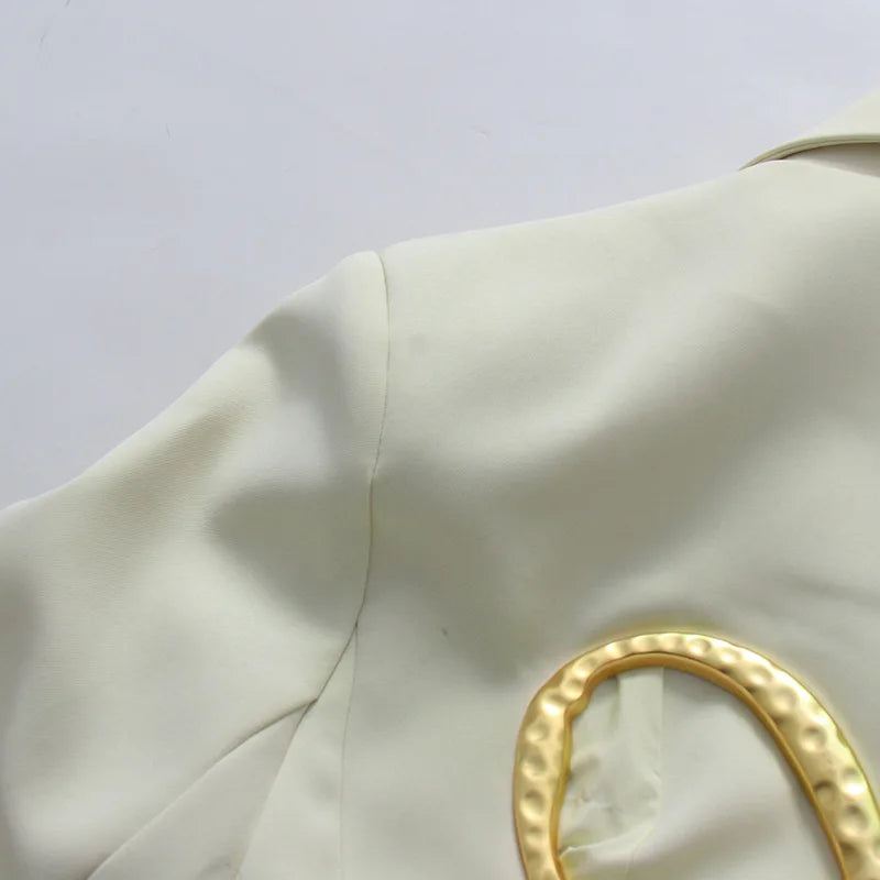 Women Blazer Elegant Fashion Metal Hollow Out Design Long Sleeve Loose Versatile Trendy Suit-Coat Spring Autumn New HK26606