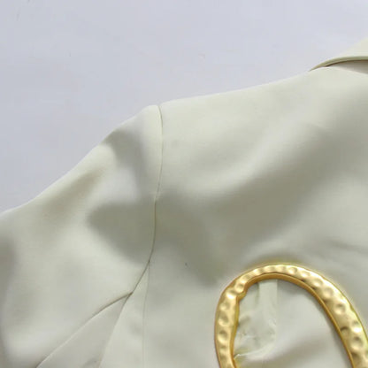 Women Blazer Elegant Fashion Metal Hollow Out Design Long Sleeve Loose Versatile Trendy Suit-Coat Spring Autumn New HK26606