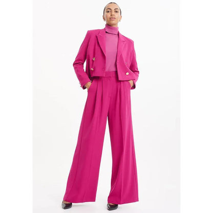Chic Pink Short Blazer Women Pants Set High-end Double Breasted Female Two Pieces(Blazer+Trousers)أطقم بناطيل